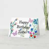Butterflies and Flowers Happy Birthday Sister Card
