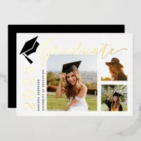 Black Grad Cap | Photo Graduation Foil Invitation