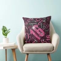 Sweet Sixteen Sparkle Word Cloud Pink Blk ID265 Throw Pillow