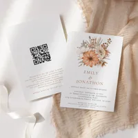 Elegant Autumn Florals QR Code Wedding Invitation