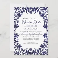 Navy Blue Floral Classic Aesthetic Spanish Wedding Invitation