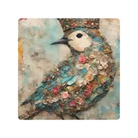 Bird in a Crown Mixed Media Collage Metal Print