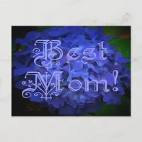 Best Mom with Blue Flower Background Postcard