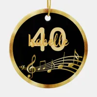 40th birthday black gold music notes ceramic ornament