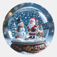 Snow globe with Santa and Reindeer Classic Round Sticker