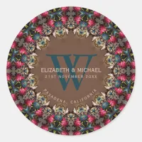 Vintage Jewel Lace Boho Wedding Classic Round Sticker