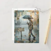 Man Do Not Pet the Fish Surreal Collage Postcard