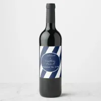 Elegant Nautical Striped Wedding -Navy Blue, White Wine Label