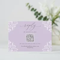 Elegant Lavender Purple Vintage Wedding QR Code RSVP Card