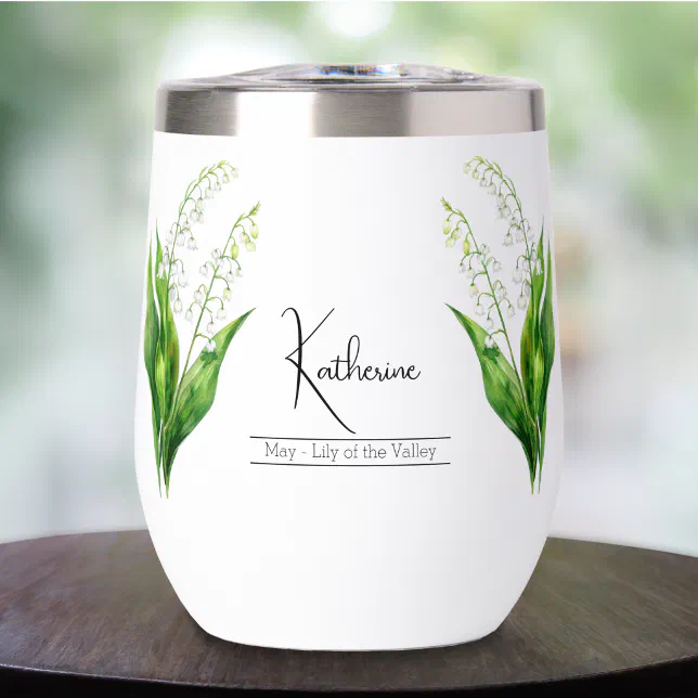 Birth Month Flower May Lily of the Valley Thermal Wine Tumbler