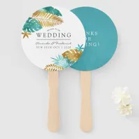 Teal and Gold Tropical Wedding Favor Hand Fan