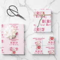 Berry First Happy Birthday Name Strawberry Wrapping Paper Sheets