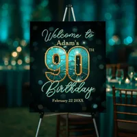 Sophisticated Teal and Gold 90th Birthday Welcome Foam Board