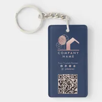 Professional House Logo Navy Blue Rose Gold Qr  Keychain