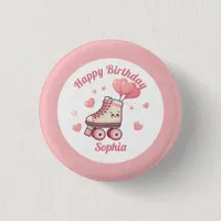 Roller Skate Pink Glitter Girl's Birthday Party Button