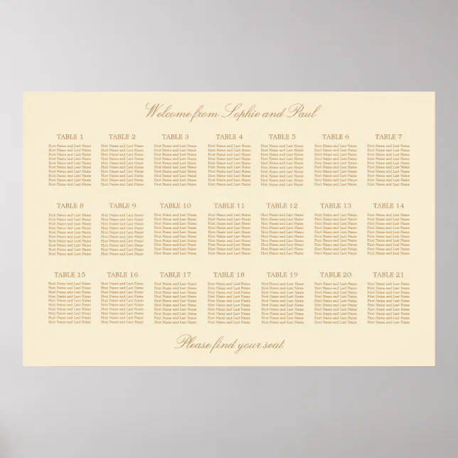 Cream Beige 21 Table Wedding Seating Chart Poster