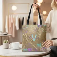 Artistic Gold Metallic Foil Glitter Paint Splatter Tote Bag