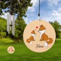 Cute foxes with hearts, hand drawn, personalized  wind chime 