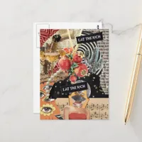 Unique Eat the Rich Mixed Media Collage Postcard