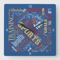 Fitness Word Cloud Red/White ID284 Square Wall Clock