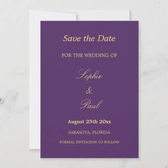 Purple Golden Beige Wedding Save the Date