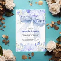 Flowers baby in bloom blue bow boy Baby Shower Invitation