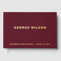 Burgundy High School Grad Party Graduation  Foil Guest Book