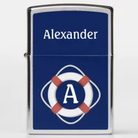 Navy Blue Nautical Lifesaver Monogram Zippo Lighter