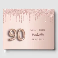 90th birthday rose gold pink drips guest book