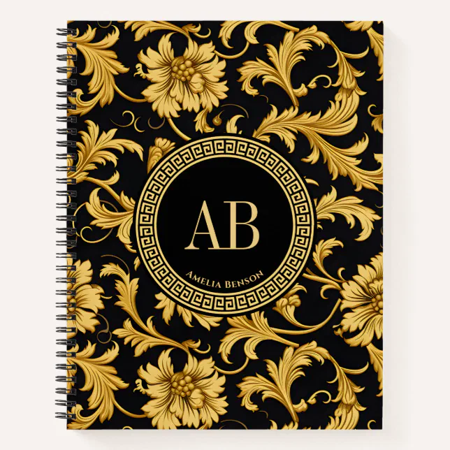 Monogram Black Gold Classy Elegant Luxury Style Notebook