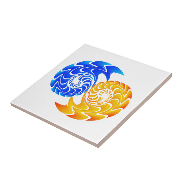 Abstract Blue Gold Yin Yang Fishes Balance Ceramic Tile