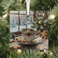 Warm Coffee and Gingerbread Cookies Christmas Glass Ornament
