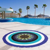 Calming Karma Dark Blue Evil Eye Mandala Round Beach Towel