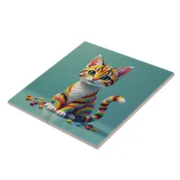 Cute Colorful Margay Candy Cat Ceramic Tile