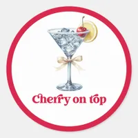 Cherry on Top Retro Martini Birthday Party Classic Round Sticker