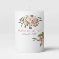 Watercolor floral Blush and Rose Gold Wedding Pillar Candle