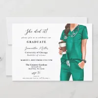 Green Scrubs Nurse Photo She Did It Graduation Invitation