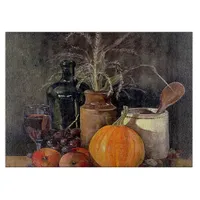 Autumn Decorations on Table, Pumpkin, Fruit, Drink Cutting Board