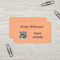 Music Teacher QR Code Stylish Peach Business Card