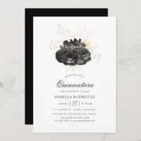 Vintage Black and Gold Floral Quinceañera Invitation