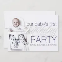 Our Baby Boy Photo Birthday White Party Invitation