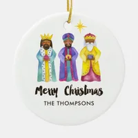 Watercolor Nativity Christmas Photo Ceramic Ornament