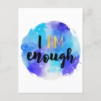 I Am Enough Blue Watercolor Spiritual Text Postcard