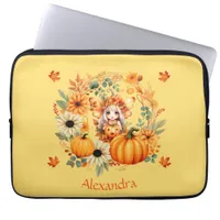 Cute Pumpkin Fairy in Autumn Wreath Laptop Sleeve