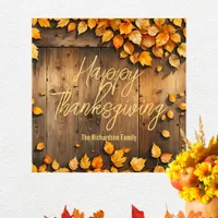 Artistic Yellow Fall Leaves on Wood Thanksgiving Poster