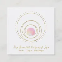 *~* Gold Boho Sacred Geometry Luna Lunar Moon Pink Square Business Card