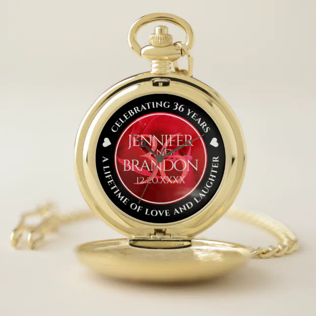 Elegant 36th Rose Wedding Anniversary Celebration Pocket Watch