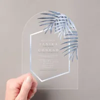 Lush Palm Leaf Wedding Windsor Blue ID956 Acrylic Invitations