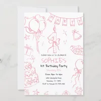 Hand Drawn 1st Birthday Invite, Doodle Birthday Invitation