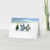 Cute Cartoon Penguin Pair with Tree Holiday Card